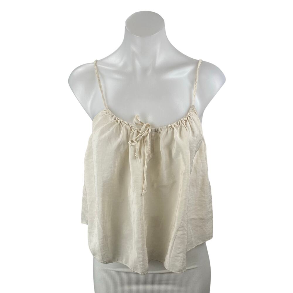 J.Crew Women's Cream Sleeveless Tie Scoop Cami Camisole Cropped Tank Top Size M